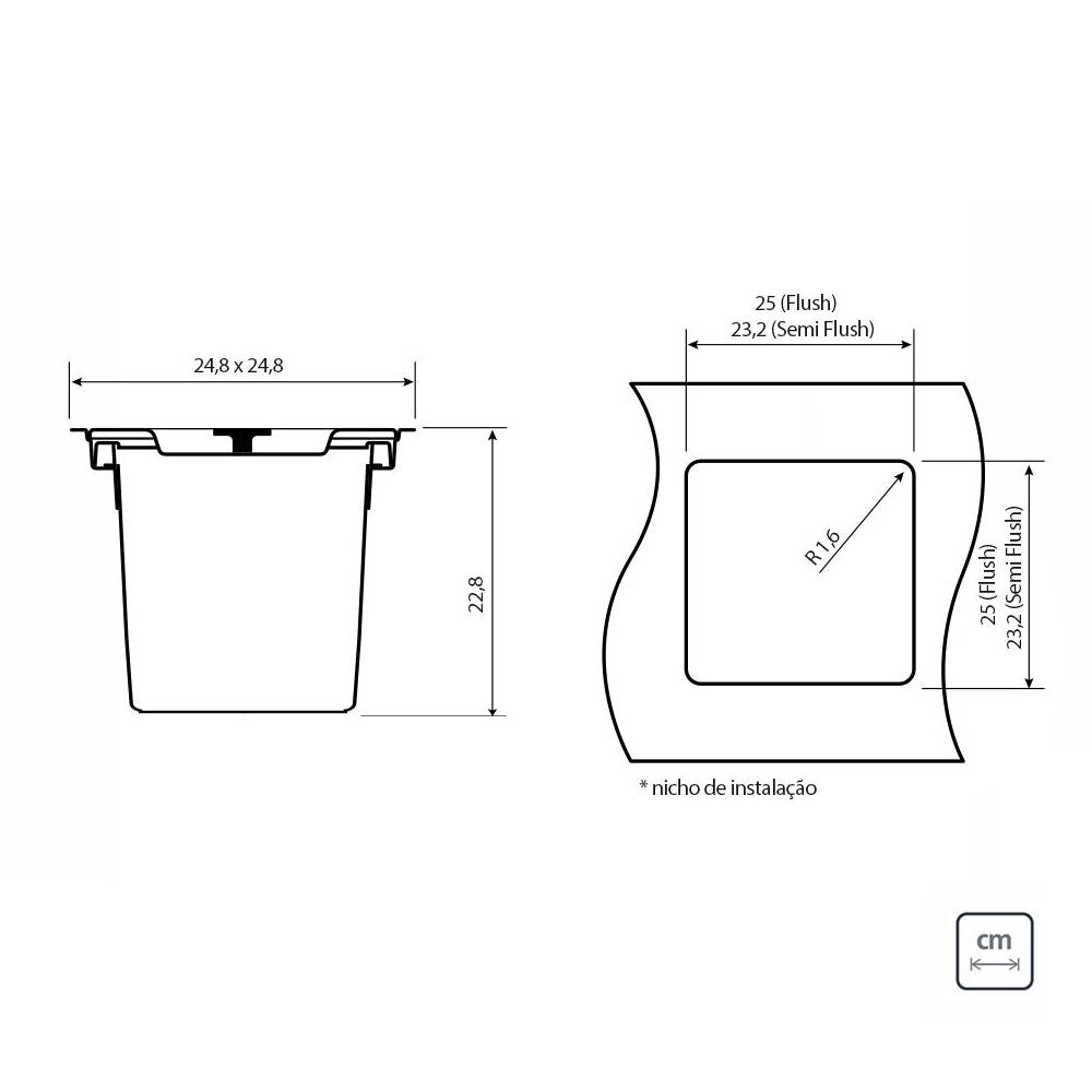 Lixeira de Embutir Tramontina Clean Square em Aço Inox com Balde Plástico 5 L