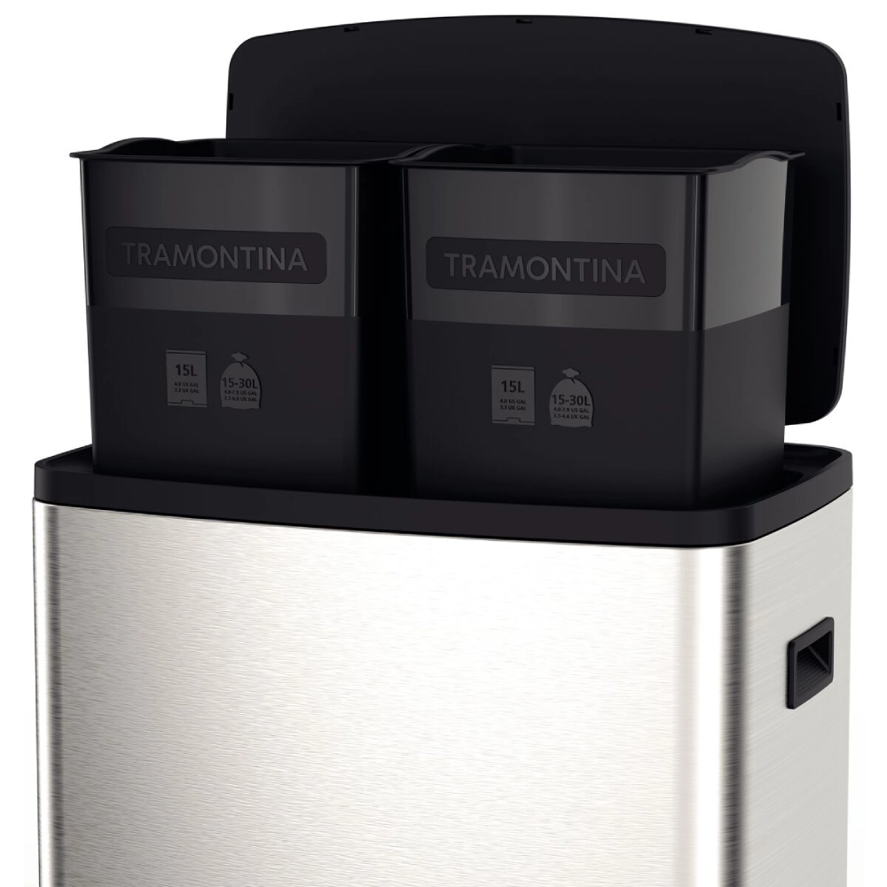 Lixeira Tramontina Octos em Aço Inox com 02 Baldes Removíveis e Pedal 15 L + 15 L
