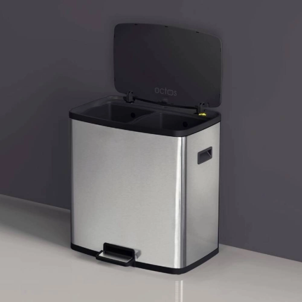 Lixeira Tramontina Octos em Aço Inox com 02 Baldes Removíveis e Pedal 15 L + 15 L