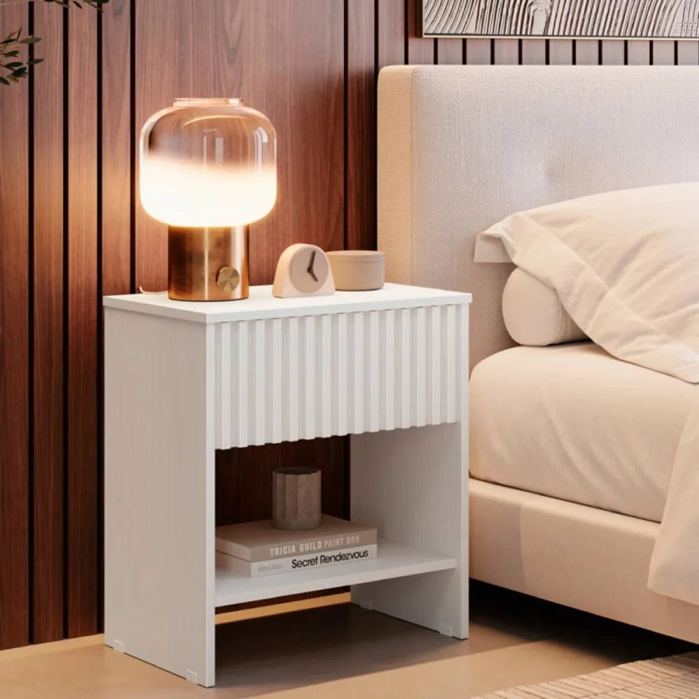 Mesa Cabeceira Astral 57x50x33cm Tokio Ripada Branco Orvalho
