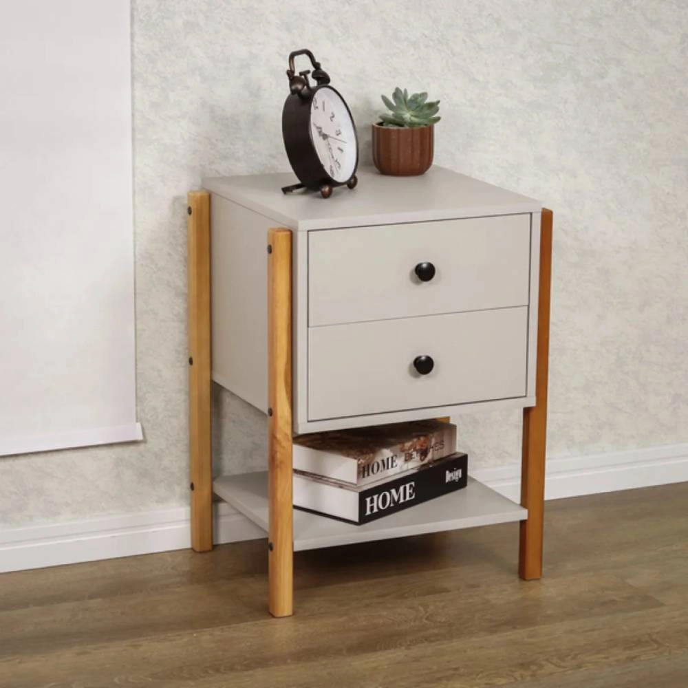 Mesa De Cabeceira Magali 46 Madeira Cinza - 60x46x40cm