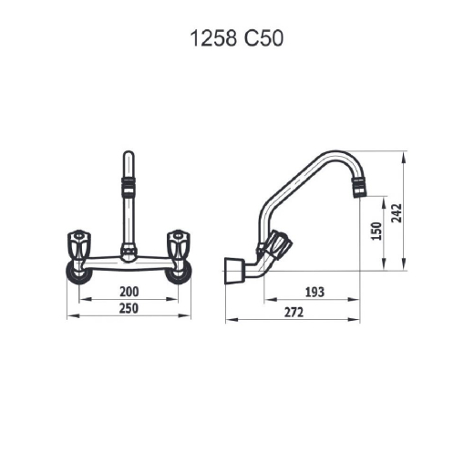 Misturador de Parede Cozinha Prata Fani 1258 C50 Misturador de Parede Cozinha Prata Fani 1258 C50