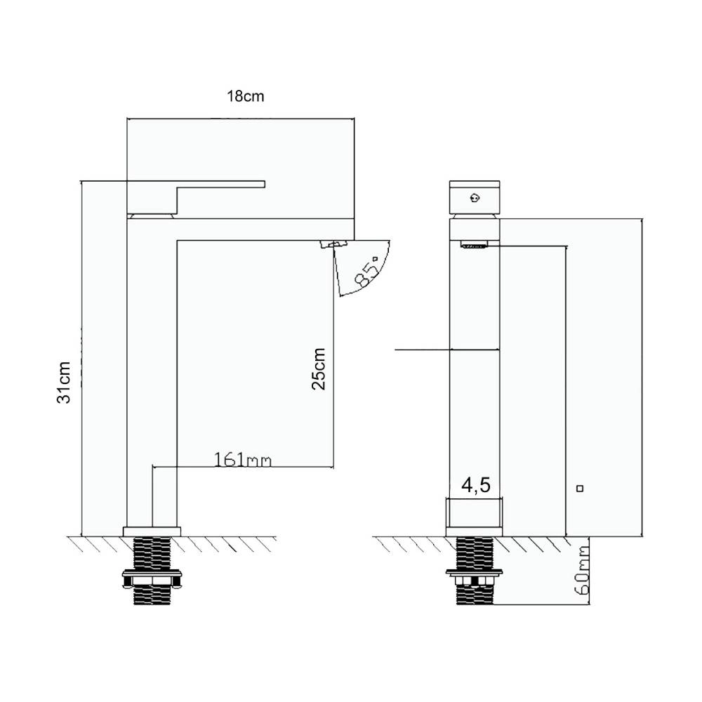 Misturador Monocomando Movel Bica Alta MV03 Preto Fosco 