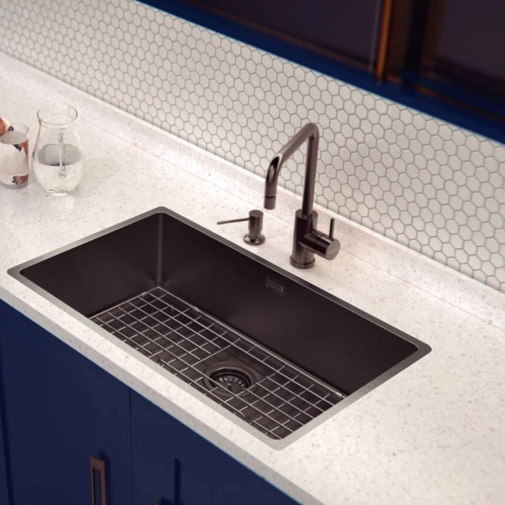 Monocomando Tramontina Angolare em Aço Inox com Bica Articulada e revestimento PVD Black