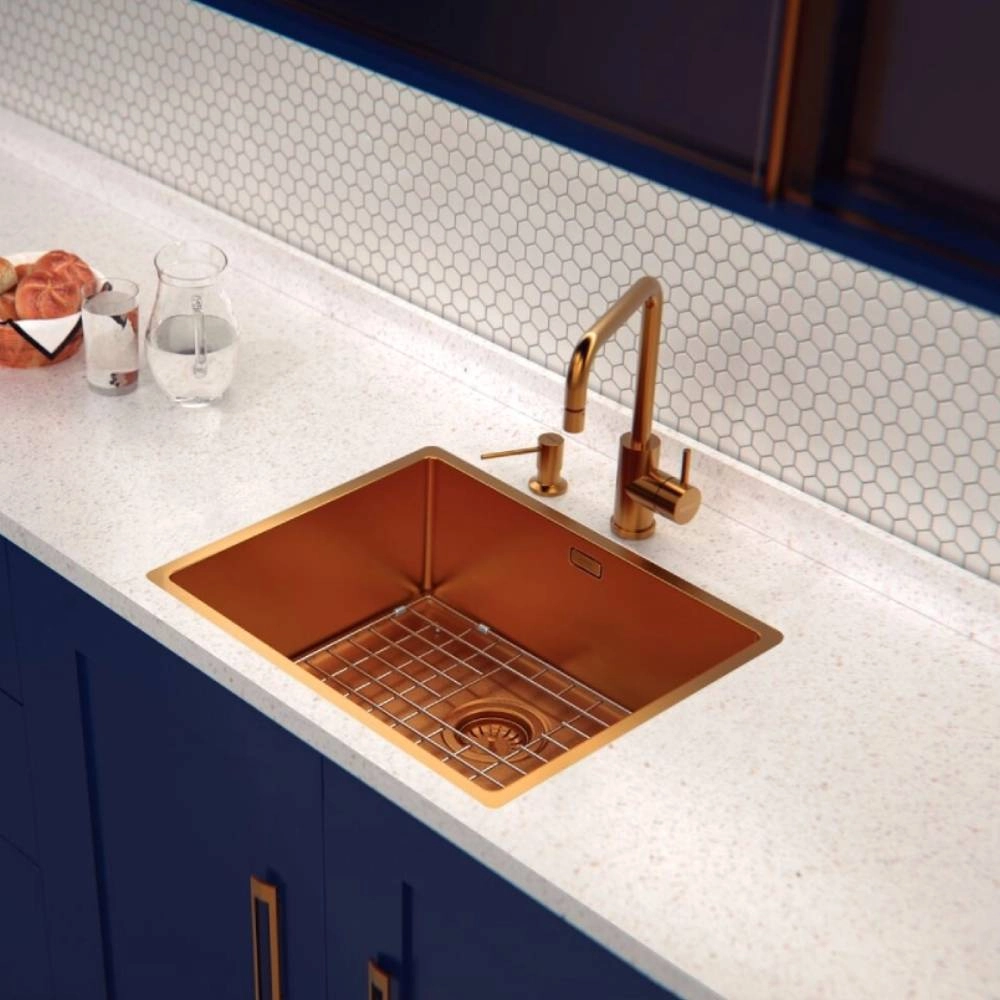 Monocomando Tramontina Angolare em Aço Inox Gold com Bica Articulada com revestimento PVD