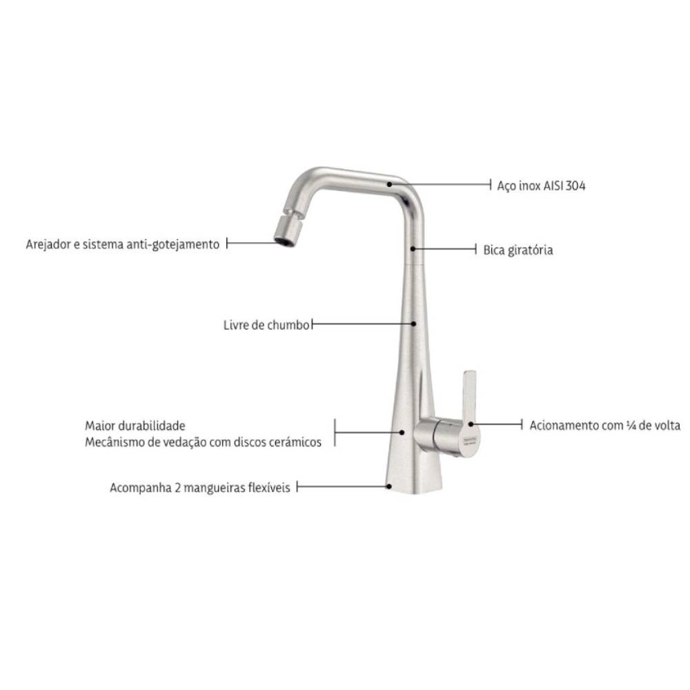 Monocomando Tramontina Design Collection Obelisk em Aço Inox