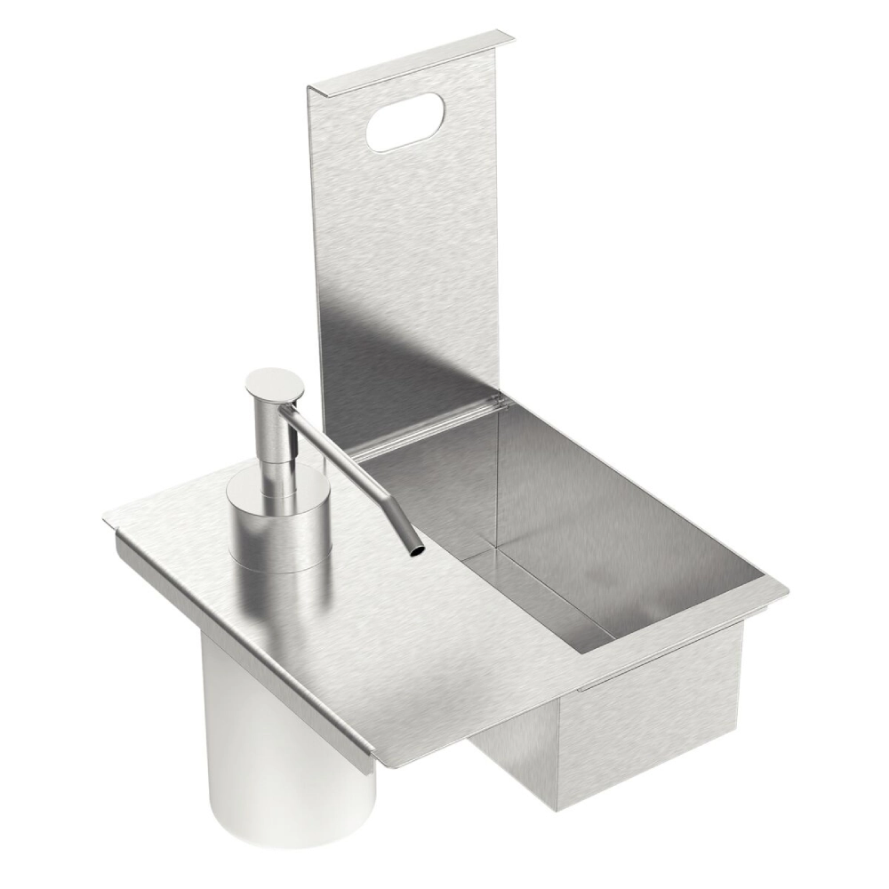Porta Esponja Tramontina com Tampa e Dosador de Sabão Líquido em Aço Inox para uso em canal organizador