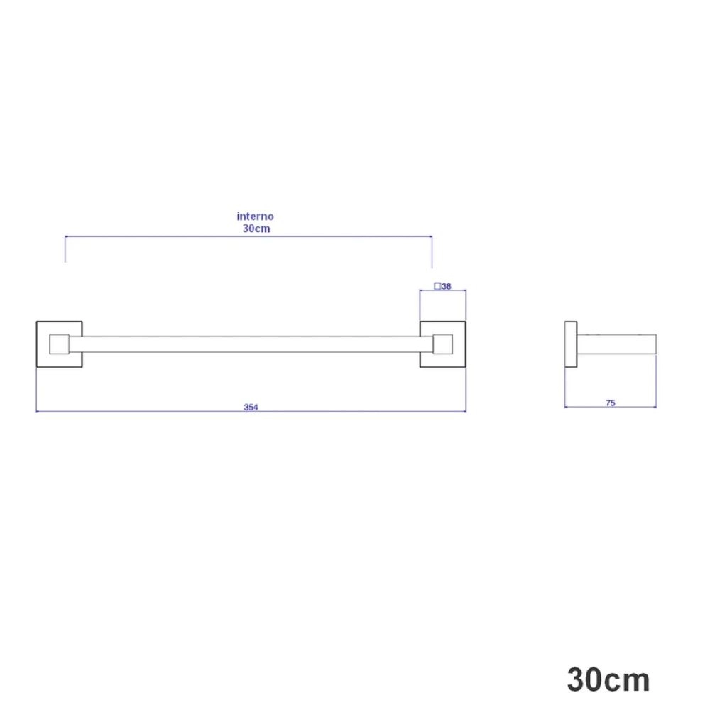 Porta Toalha Barra 30cm Quadratta Black Matte Deca 2040.BL83.030.MT