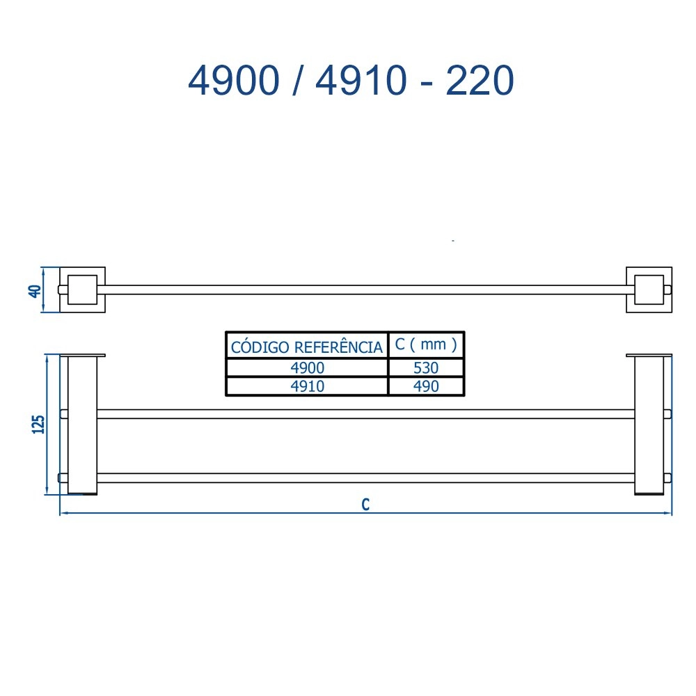 Porta Toalha Duplo Longo Bella Fani 4900 DV220