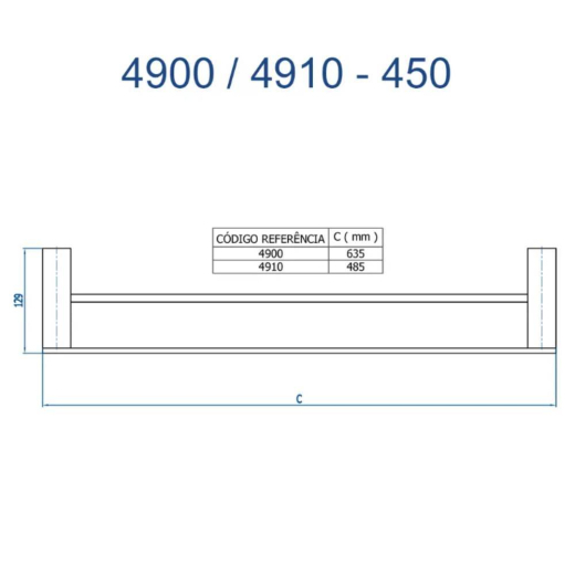 Porta Toalha Duplo Longo Horus Fani 4900 CH450 Porta Toalha Duplo Longo Horus Fani 4900 CH450