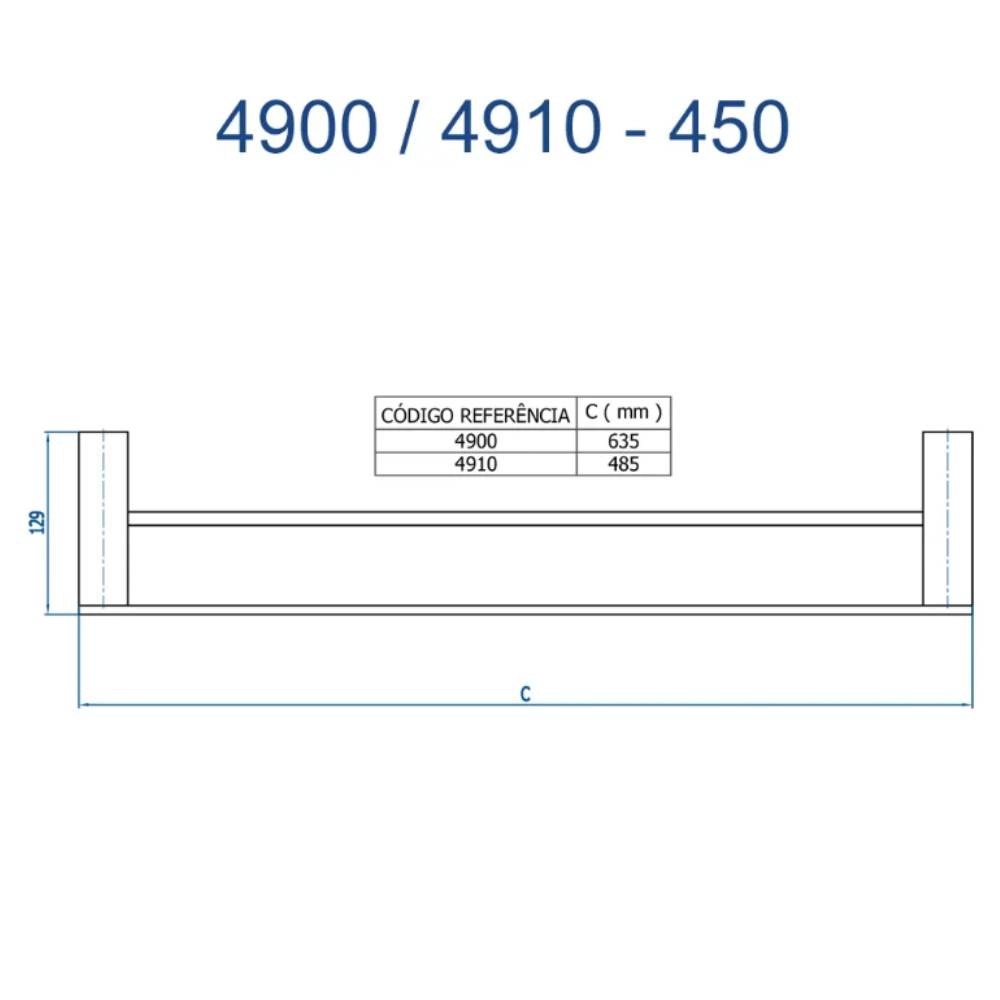 Porta Toalha Duplo Longo Horus Fani 4900 GO450 Porta Toalha Duplo Longo Horus Fani 4900 GO450
