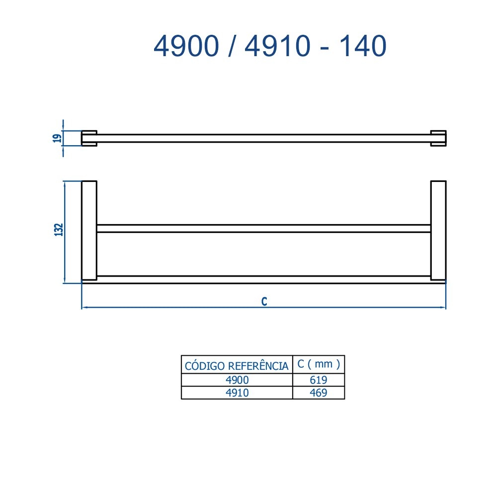 Porta Toalha Duplo Longo Quartzo Fani 4900 C140