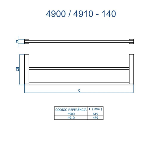 Porta Toalha Duplo Longo Quartzo Fani 4900 RV140 Porta Toalha Duplo Longo Quartzo Fani 4900 RV140