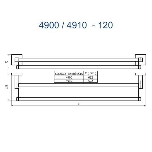 Porta Toalha Duplo Longo Versarta Fani 4900 CH120 Porta Toalha Duplo Longo Versarta Fani 4900 CH120