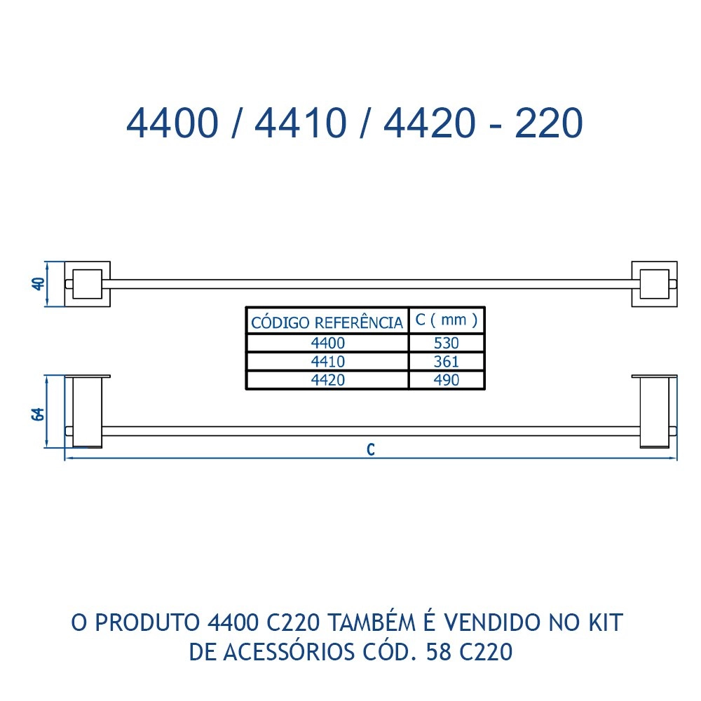 Porta Toalha Longo Bella Fani 4400 C220