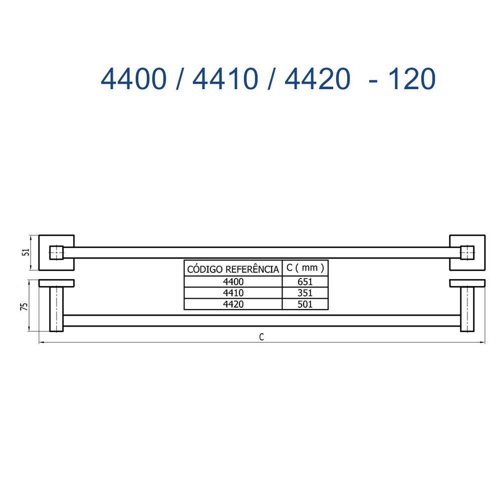 Porta Toalha Longo Versata Fani 4400 C120