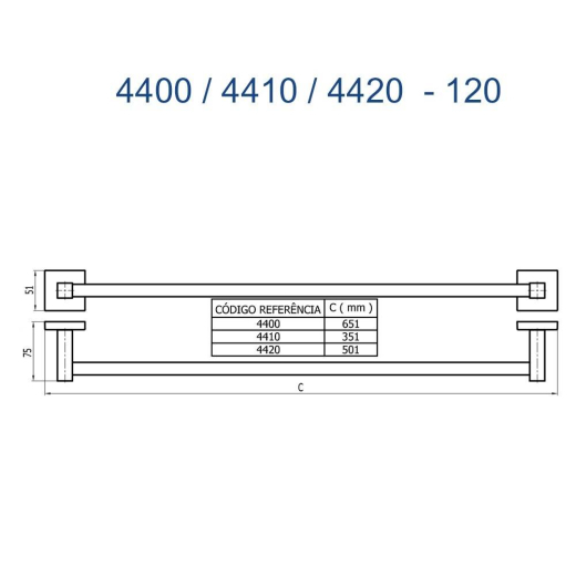Porta Toalha Longo Versata Fani 4400 RV120 Porta Toalha Longo Versata Fani 4400 RV120