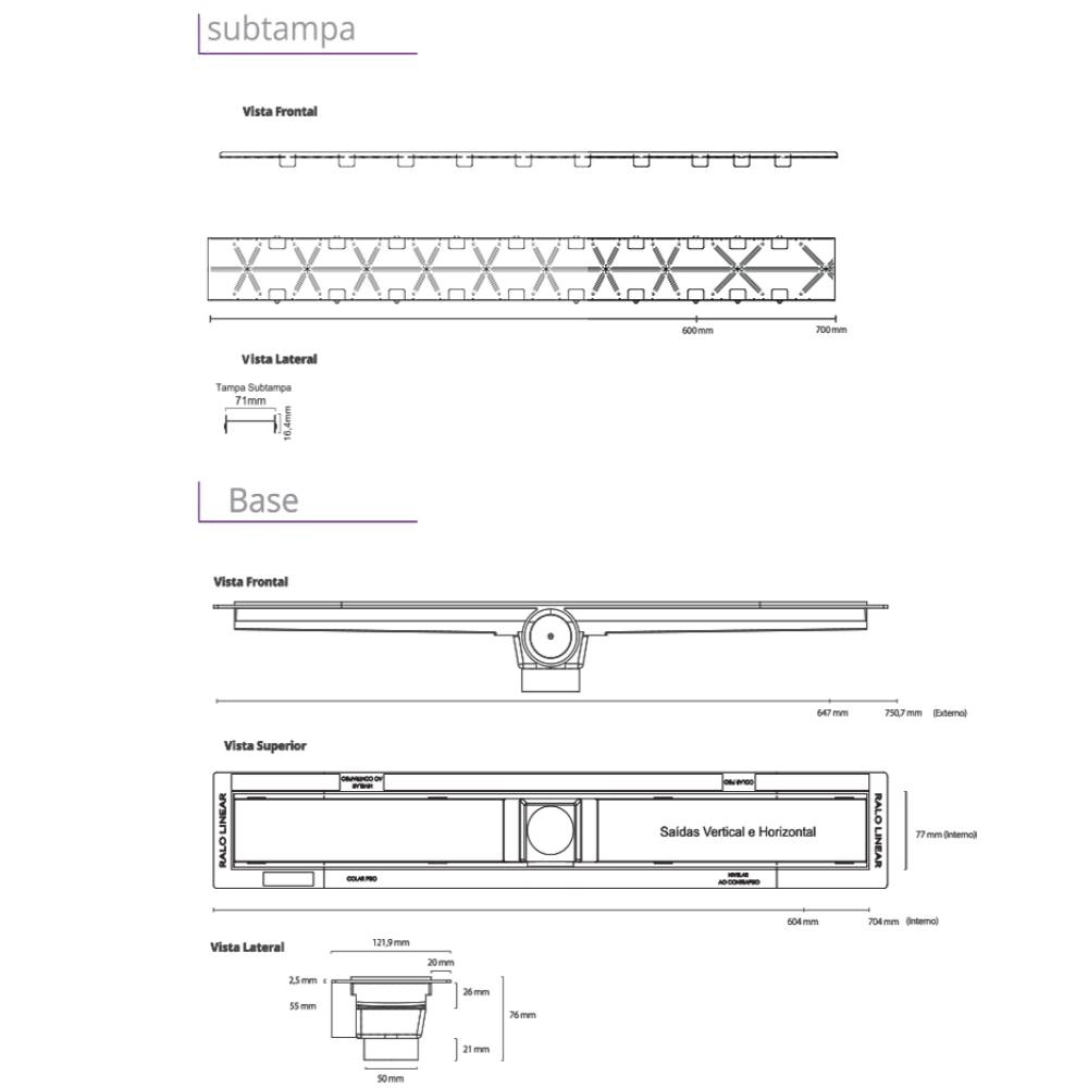 Ralo Linear 263 Elleve - Smart Tampa Oculta 70 cm S/Sifão