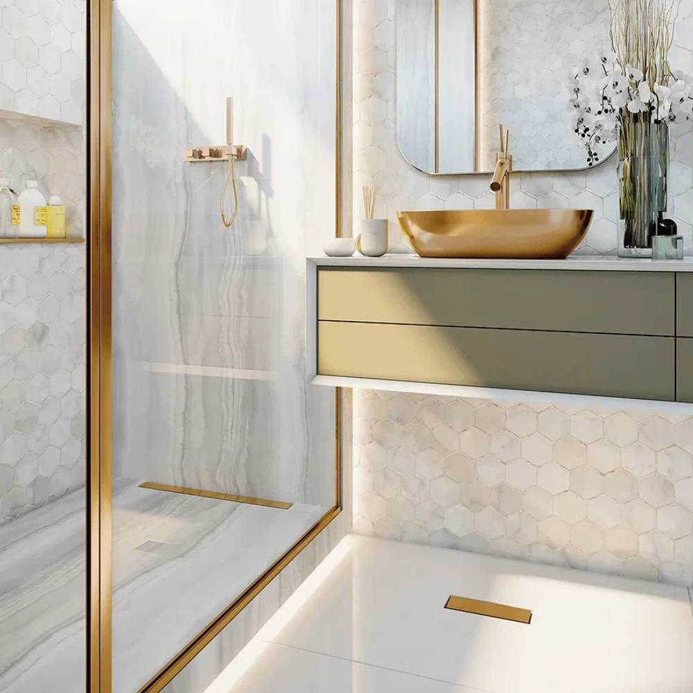 Ralo Linear 2921 Elleve - Tiny PVC 25 cm Acabamento Inox Gold 