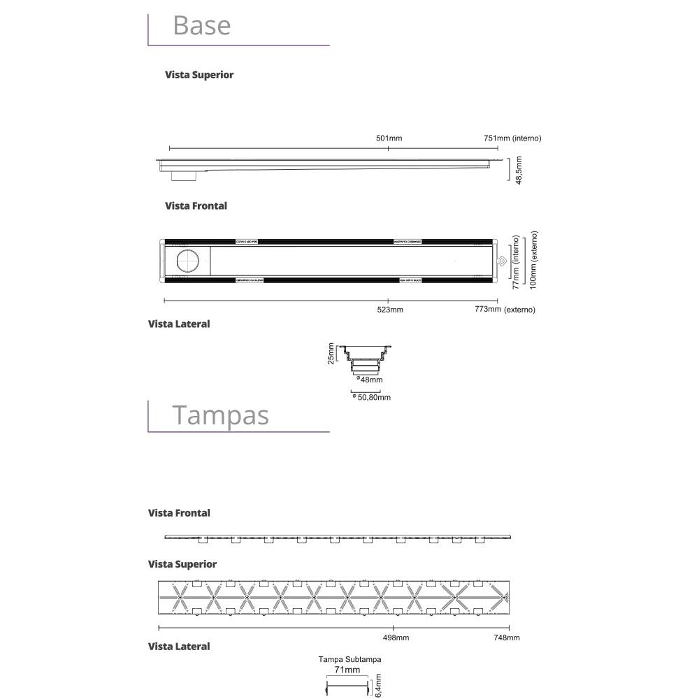 Ralo Linear 4251 Oculto 50 cm Saída Extremidade Versatile