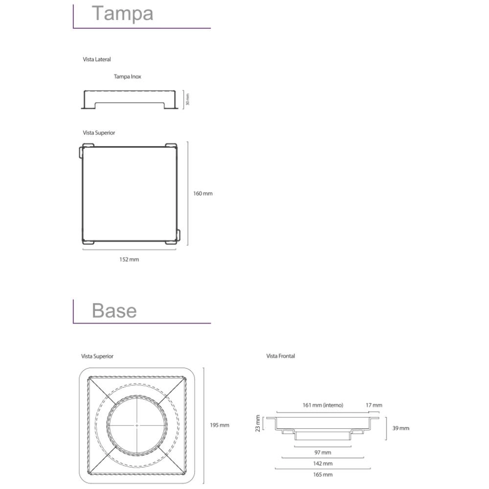 Ralo Linear Square Tampa Inox 15 cm 210 