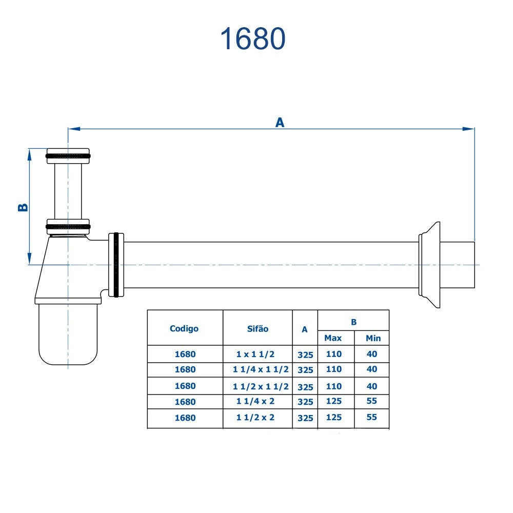 Sifão Regulável para Lavatório Fani 1680 Black