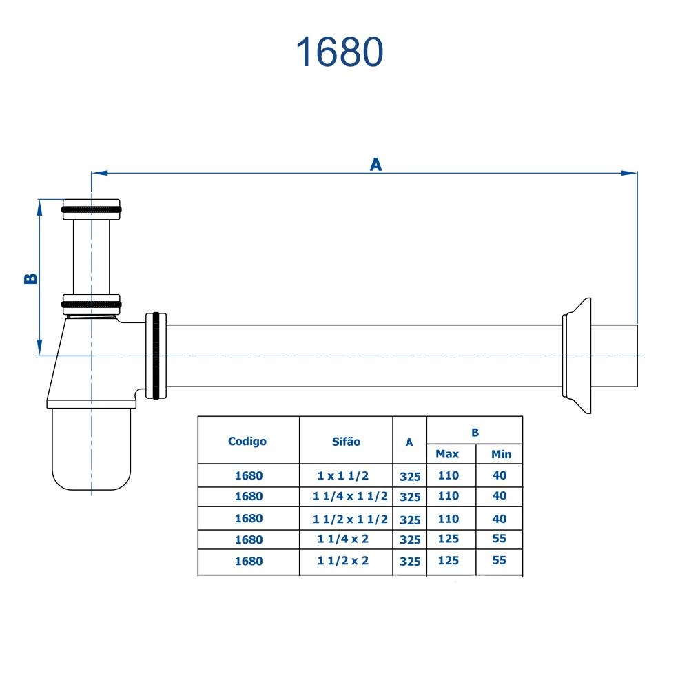 Sifão Regulável para Cozinha 1680 1.1 / 2x1 1/2 CR