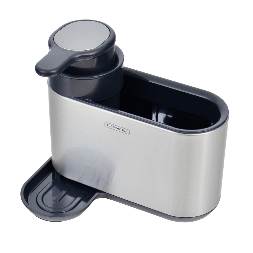 Suporte de Esponja Tramontina com Dosador de Sabão em Plástico ABS e Aço Inox