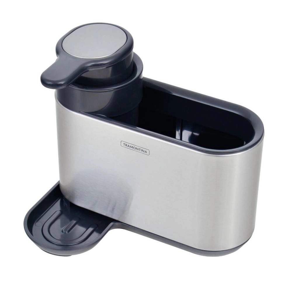 Suporte de Esponja Tramontina com Dosador de Sabão em Plástico ABS e Aço Inox