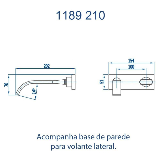 Torneira de Parede Acionamento Lateral Lavatório Prima Fani 1189 OV210