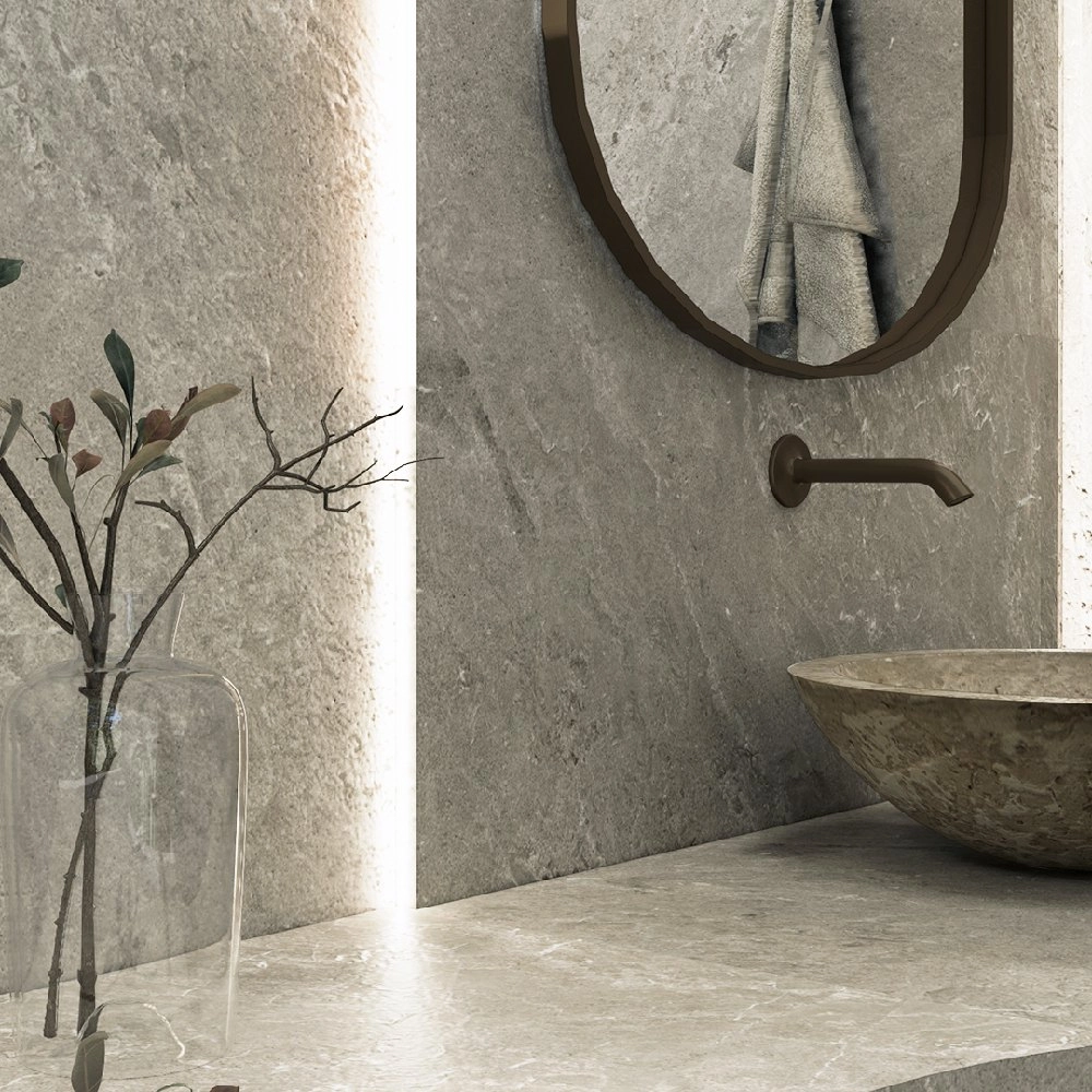 Villagres Porcelanato 123x123 Pietra Di Merapi Grigio Natural SenseUp Retificado