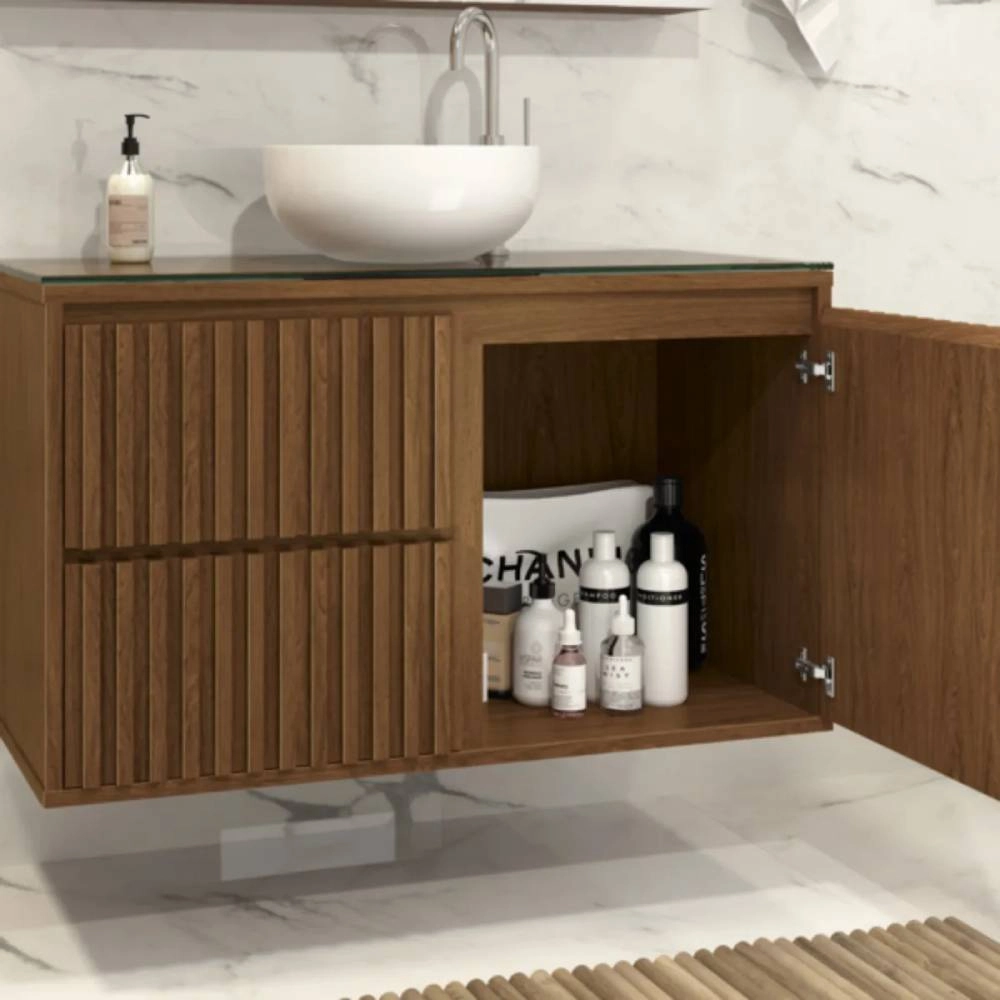 Astral Gabinete Ripado 80c/tampo De Vidro - Freijo