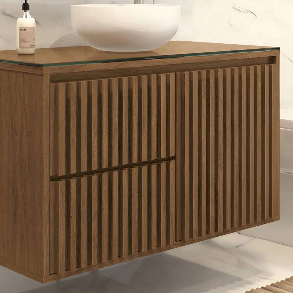 Astral Gabinete Ripado 80c/tampo De Vidro - Freijo