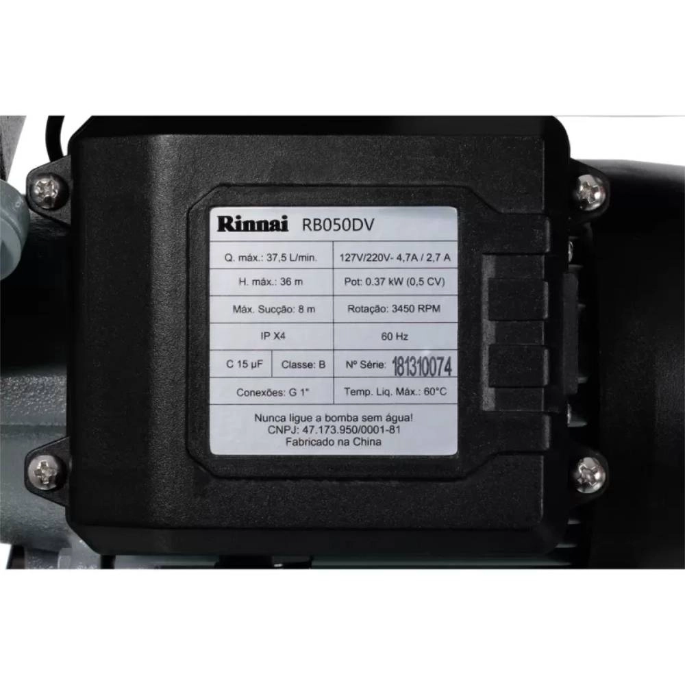Bomba com vaso de expansão Rinnai 1/2 CV BIV FLUX-PRESS RB050DV7