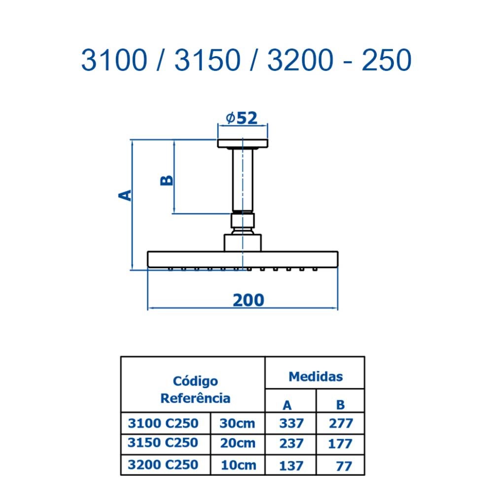 Chuveiro Articulado de Teto Fani Linha Plena 3150 C250 Chuveiro Articulado de Teto Fani Linha Plena 3150 C250