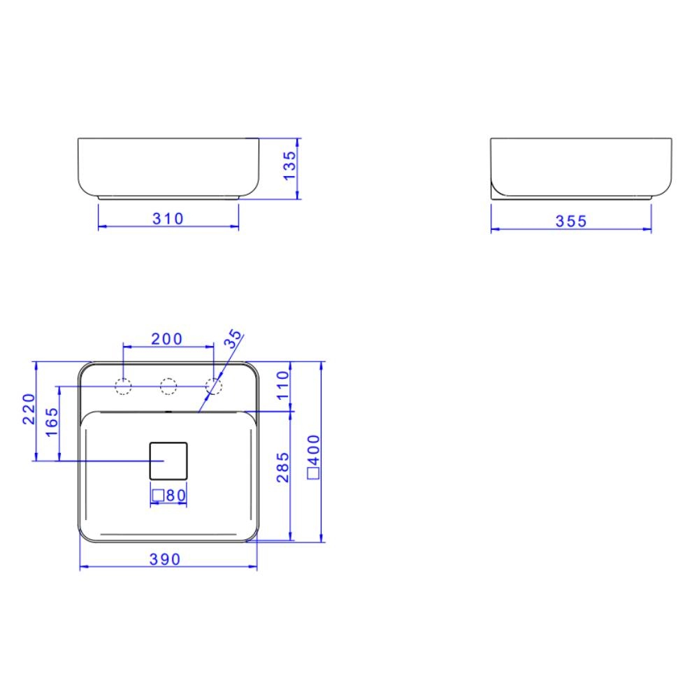 Cuba de Apoio Deca com Mesa Quadrada 40cm Slim Branco L.11040.M.17