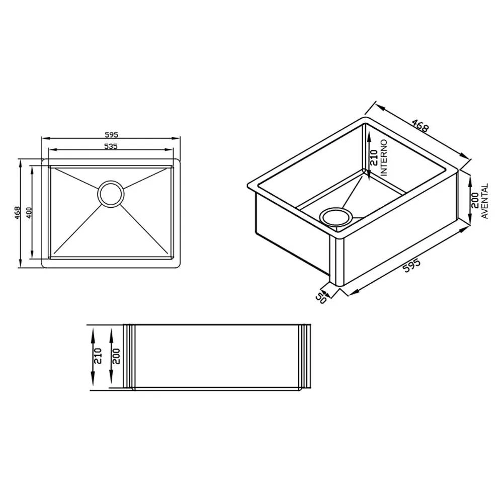 Cuba De Bacco Quadratino Farm Sink 80800 600X470X200 PC Cuba De Bacco Quadratino Farm Sink 80800 600X470X200 PC