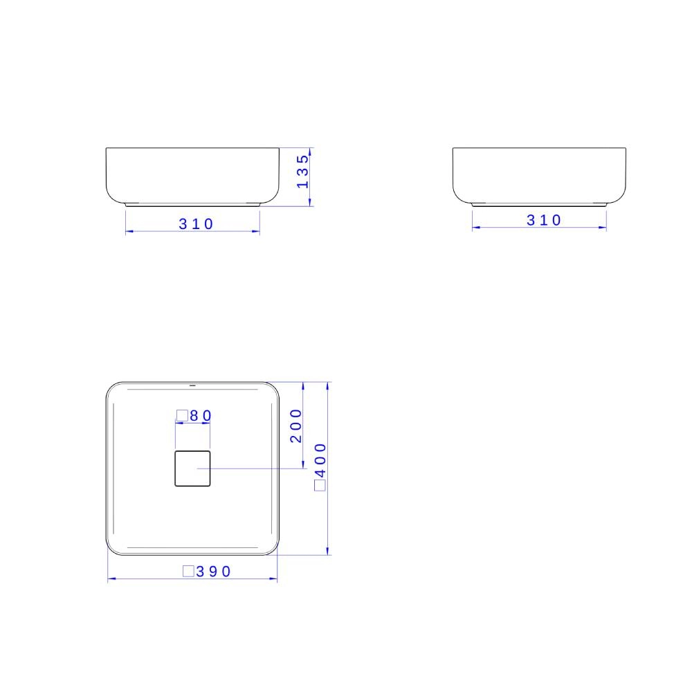 Cuba Quadrada de Apoio 40cm Ébano Fosco Slim Deca L.11040.94