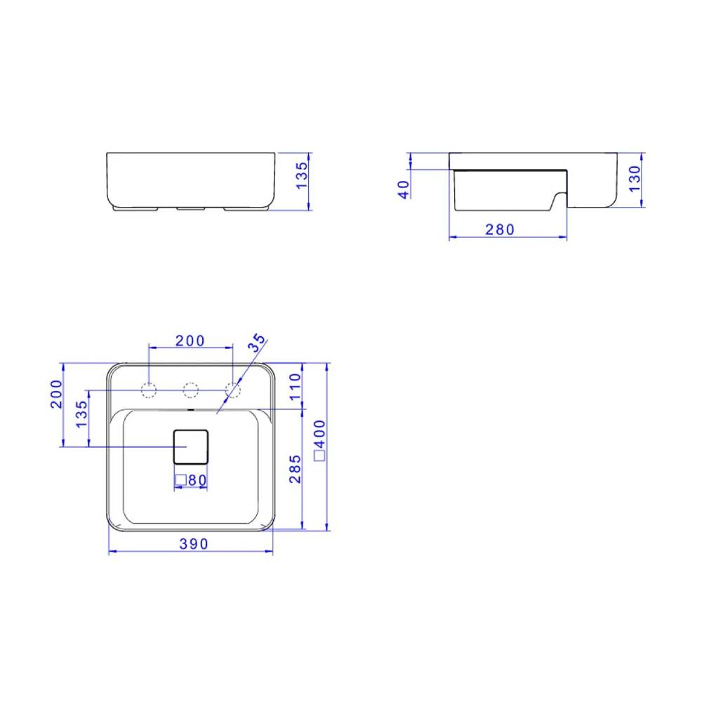 Cuba Quadrada de Semi-Encaixe 40cm com Deck Ébano Fosco Deca L.61040.M.94 Cuba Quadrada de Semi-Encaixe 40cm com Deck Ébano Fosco Deca L.61040.M.94