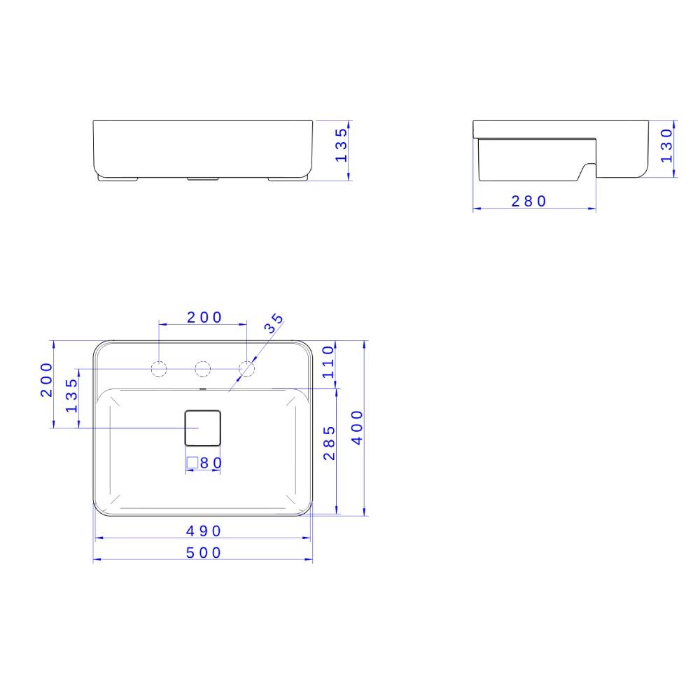 Cuba Retangular de Semi-Encaixe 50cm com Deck Branco Slim  Deca L.63050.M.17