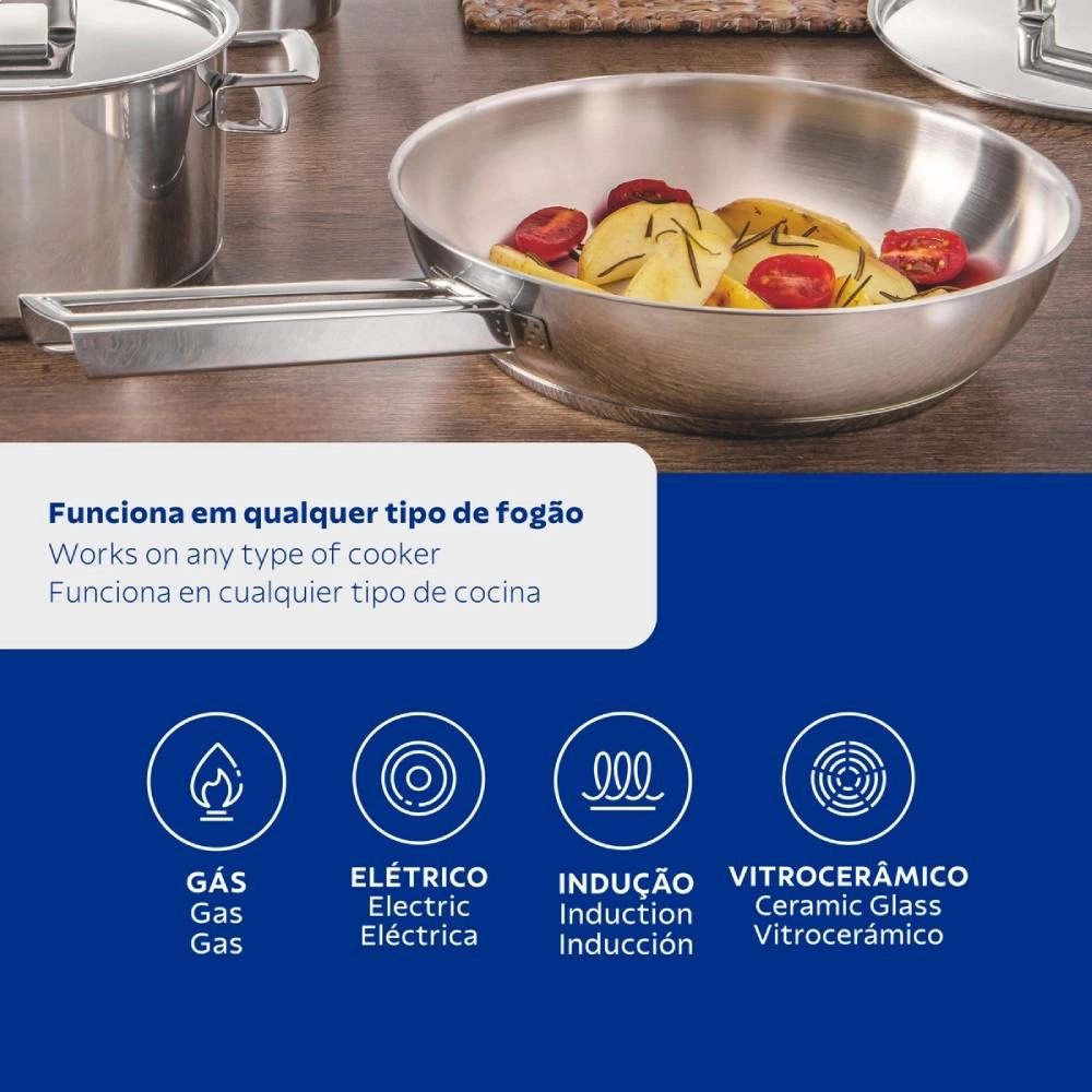 Frigideira Tramontina Brava em Aço Inox Fundo Triplo com Cabo 24 cm 2,1 L