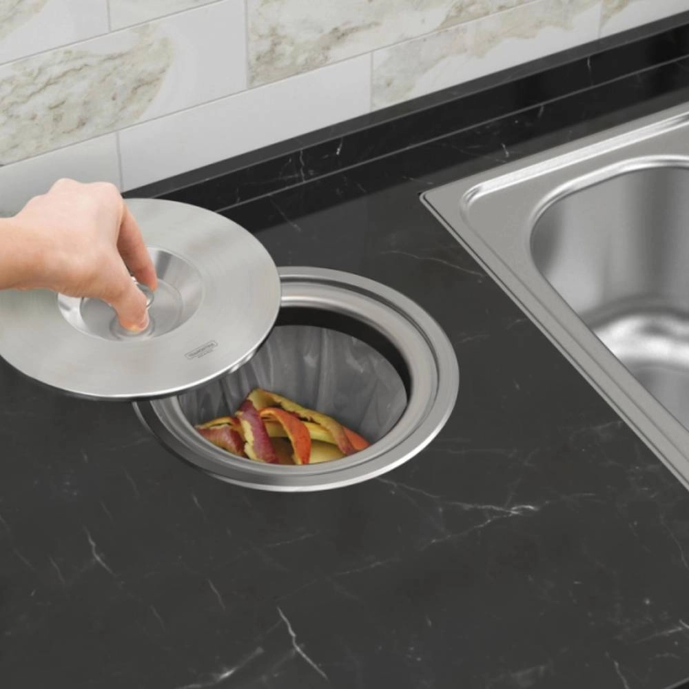 Lixeira de Embutir Tramontina Clean Round em Aço Inox com Balde Plástico 5 L