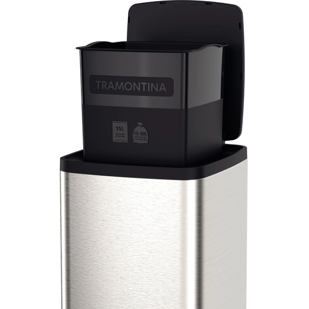 Lixeira Tramontina Octos em Aço Inox com Balde Removível e Pedal 15 L