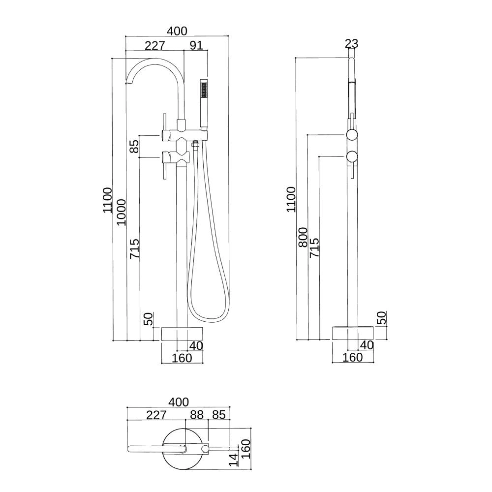 Misturador Monocomando de Coluna para Banheira  Rubinettos Flex 1,5 Black Matte KR208