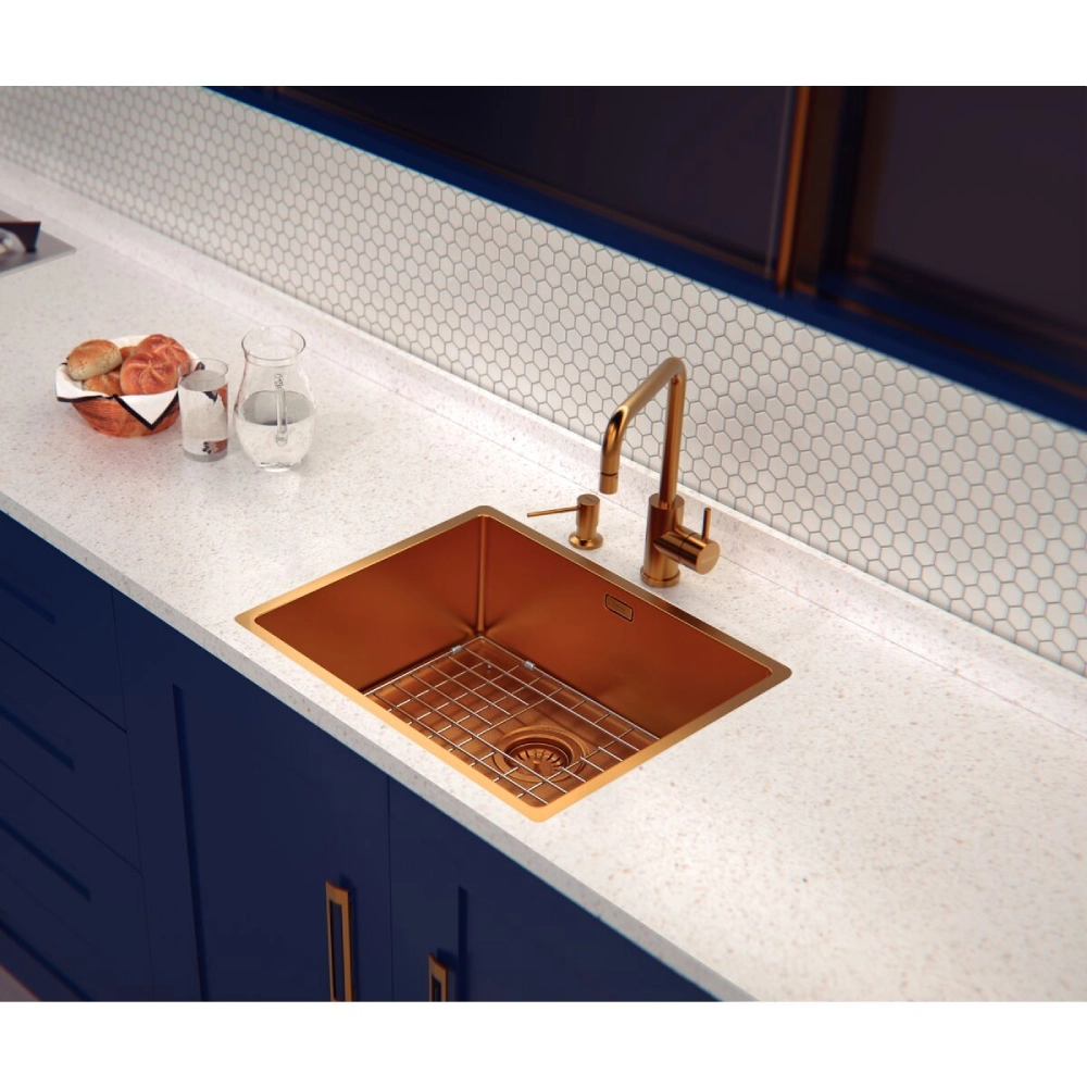 Monocomando Tramontina Angolare em Aço Inox Gold com Bica Articulada com revestimento PVD