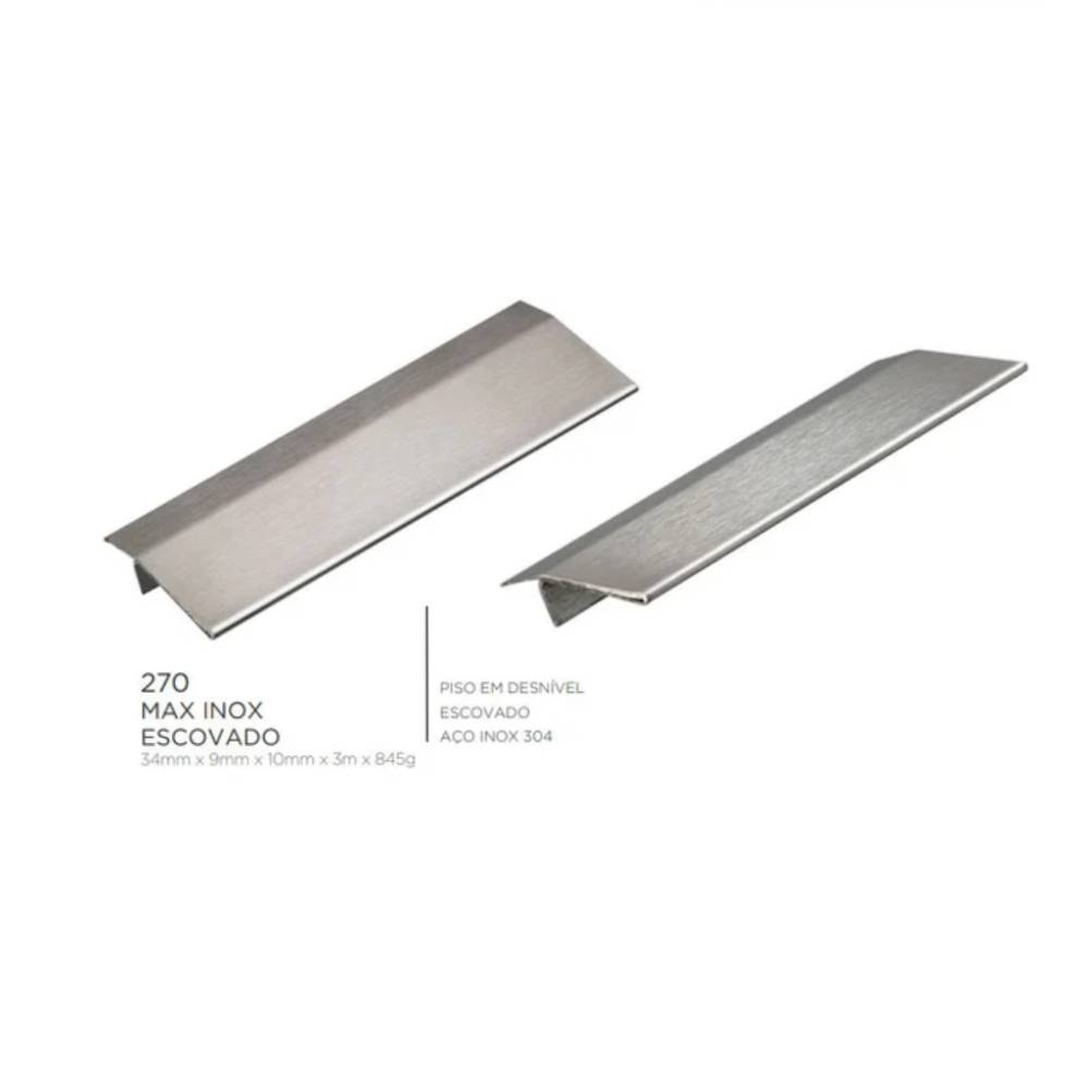 Perfil Viscardi Max Inox Escovado 35mmX3m Aço - 270 PÇ