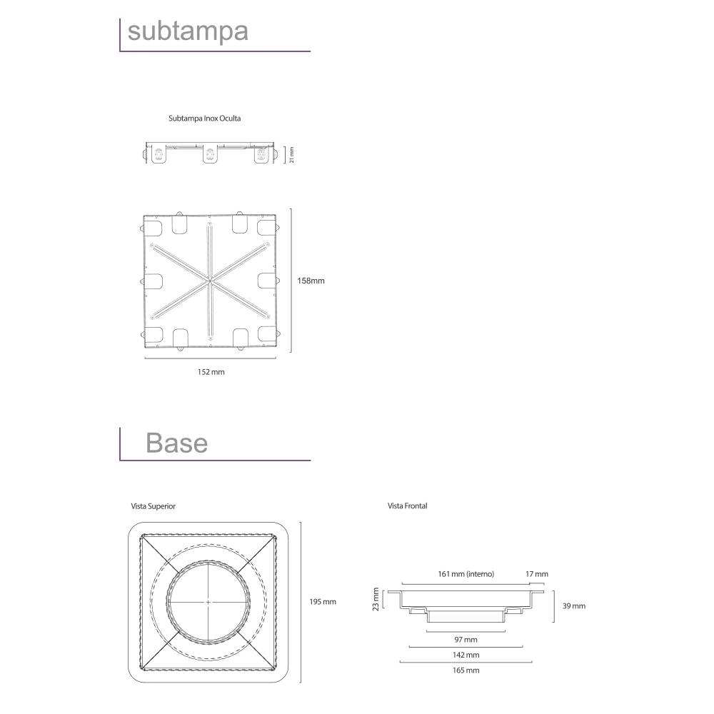 Ralo Linear 4242  Elleve Tampa Inox Polido 15 cm x 15 cm Square 