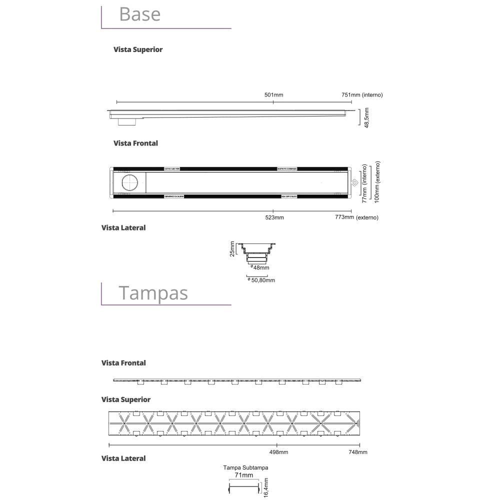 Ralo Linear 4257 Tampa Oculta 75 cm Saída Extremidade Versatille