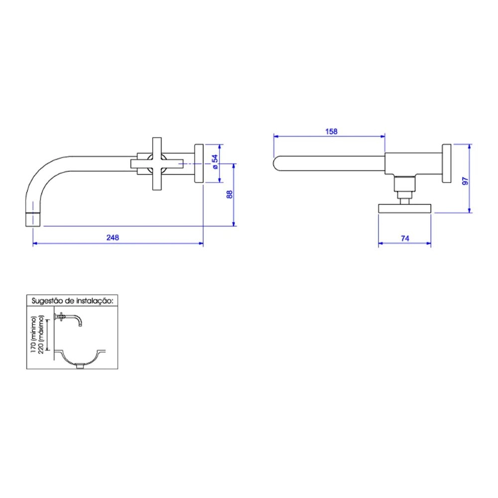 Torneira de Parede para Lavatório Deca Duna Clássica 1178.BL64.MT